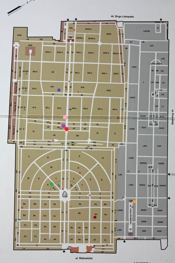 Cmentarz Rakowicki - mapa opisanych grobowców
