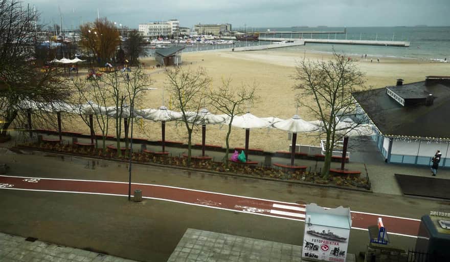 Winter by the sea. City beach in Gdynia
