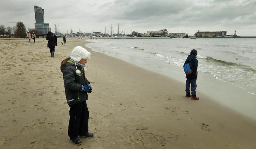 Winter by the sea. City beach in Gdynia