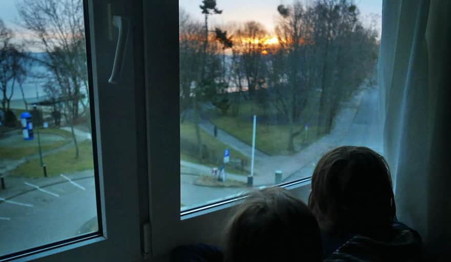 Sunrise over the sea from the window of the Nadmorski hotel in Gdynia