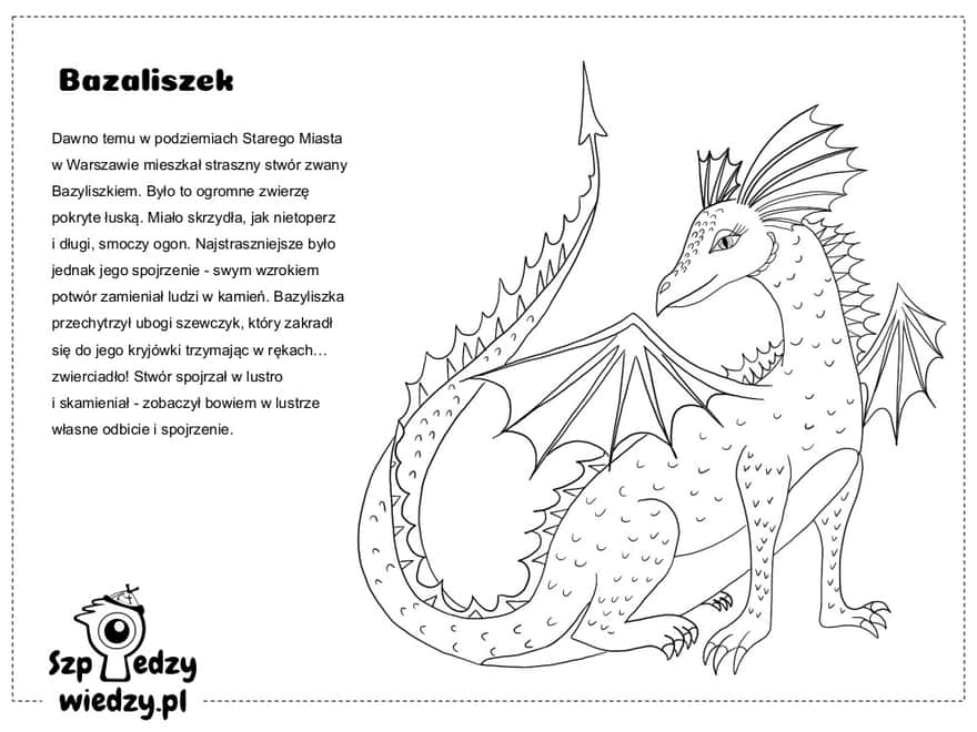 Bazyliszek - kolorowanka wraz z tekstem legendy do wydruku