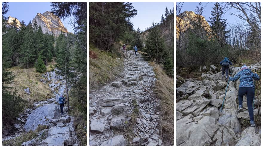 Giewont - żółty szlak - strome podejście dnem Głazistego Żlebu