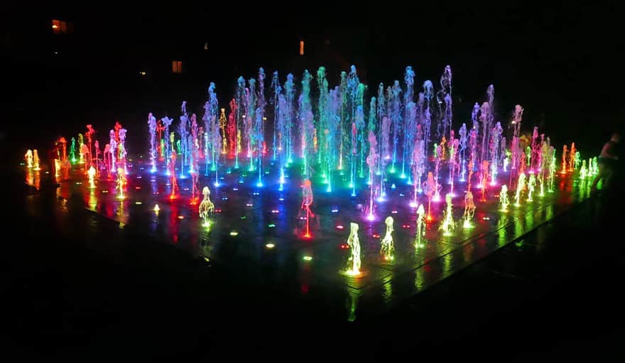 Multimedia fountain at night