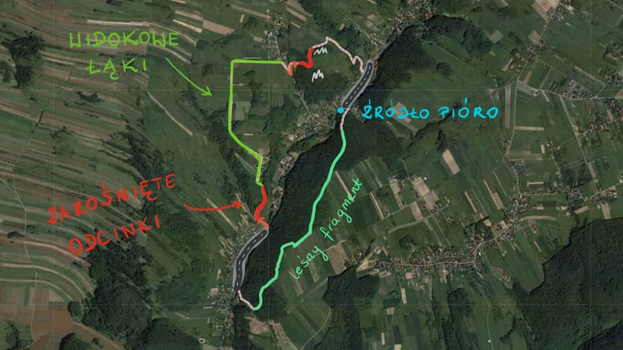 Mapka z zaznaczonymi fragmentami 