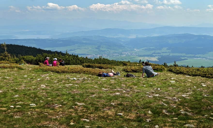 View from the summit of Pilsko towards Lake Orava and the Tatra Mountains.
