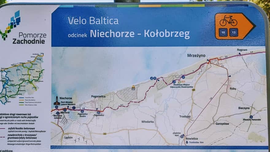 Mapa trasy rowerowej Velo Baltica Mrzeżyno