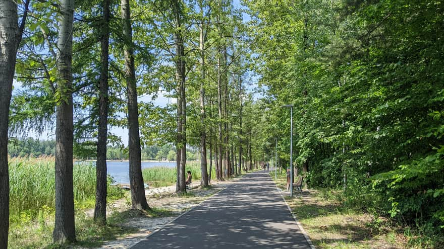 Pedestrian and cycling path around Sosina Reservoir in Jaworzno