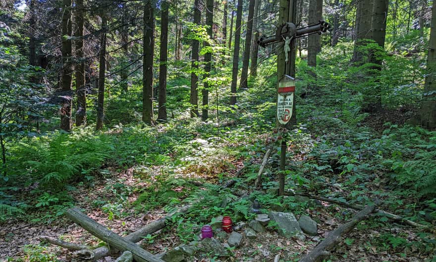 Symboliczny grób żołnierzy AK przy czerwonym szlaku Kudłacze - Łysina