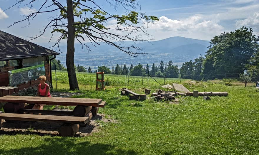 Tourist Hut on Magurka - scenic meadow, in the background: Skrzyczne