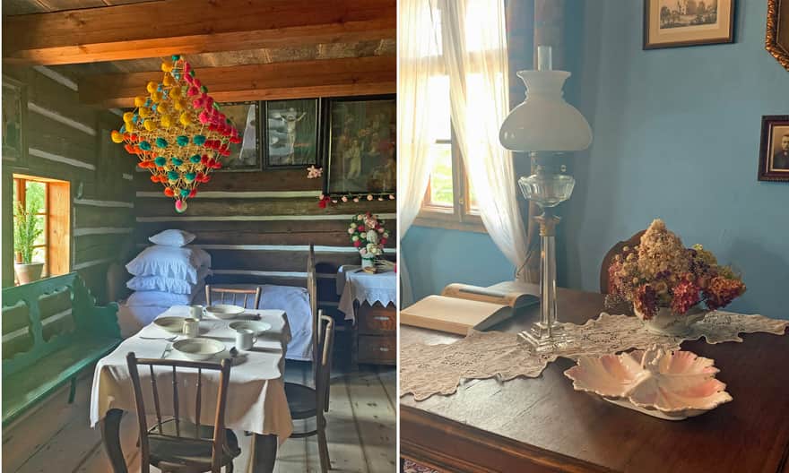 Nadwiślański Ethnographic Park in Wygiełzów - open-air museum, interior of a village cottage and the manor from Drogini