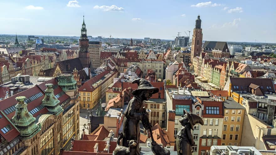 Tekla and Martynka and the view of Wrocław from the Witch Bridge