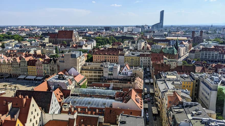 View from the tower of the Garrison Church in Wrocław towards Sky Tower