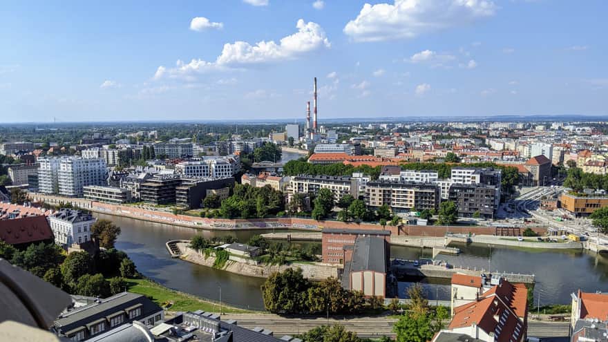 View from the tower of the Garrison Church in Wrocław towards the hydroelectric power plant