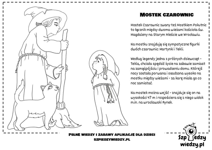 Coloring page for children - Martynka and Tekla on the Witch Bridge