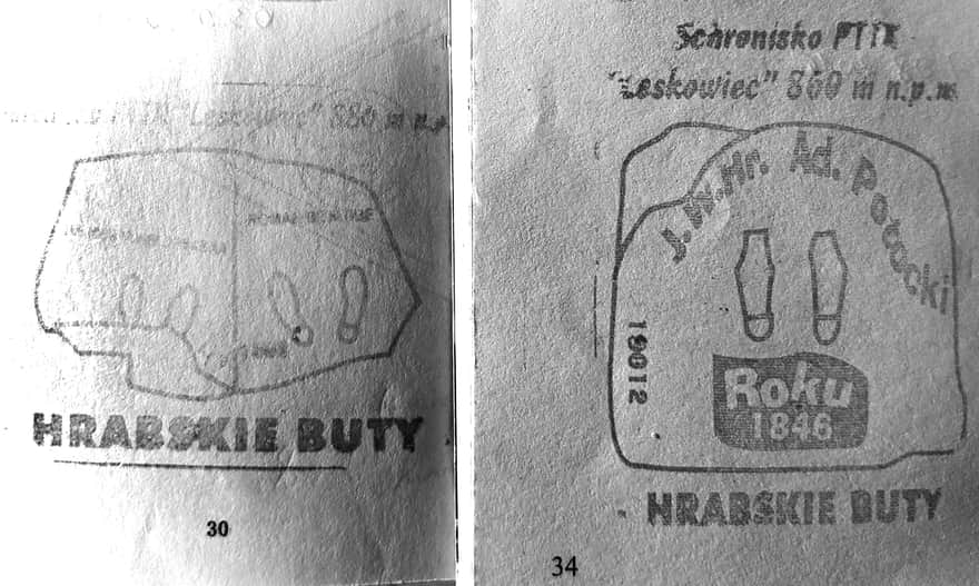 Hrabskie Buty on commemorative stamps from the PTTK Shelter on Leskowiec