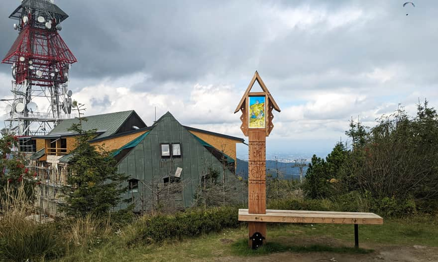 Skrzyczne - summit, mast, and bench