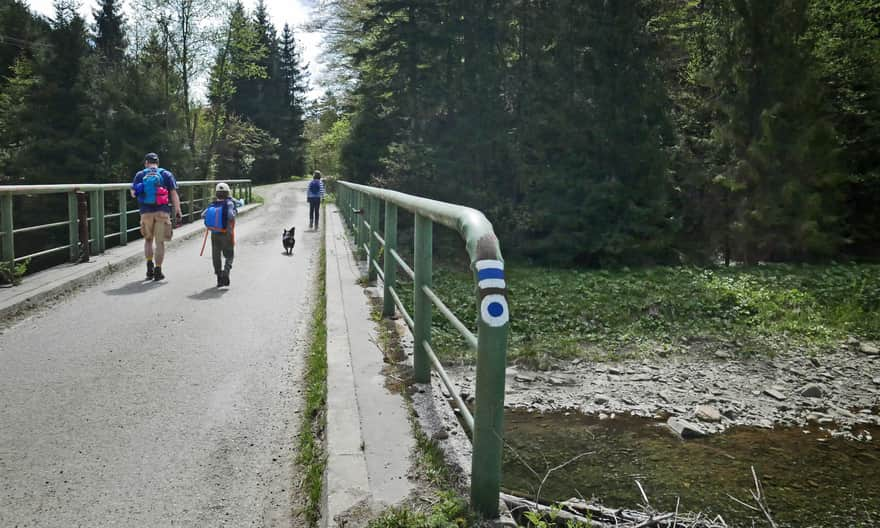 Blue trail to Gorc - beginning of the trail in Rzeki