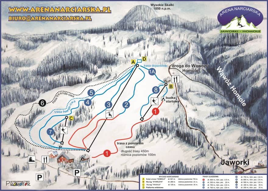 Trasy narciarskie w Jaworkach - mapa. Fot. Arena Narciarska Jaworki - Homole