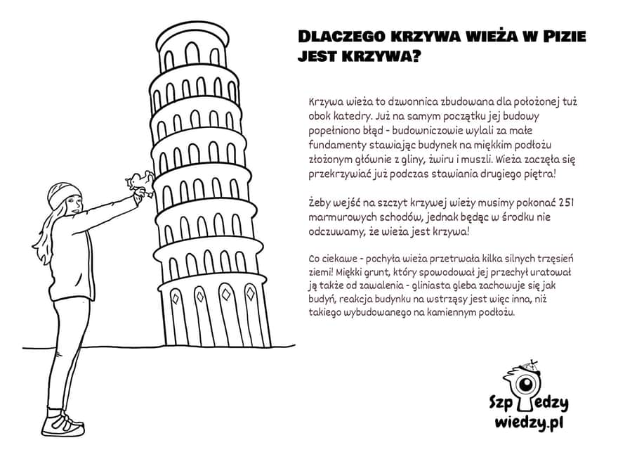 Krzywa wieża w Pizie - kolorowanka dla dzieci