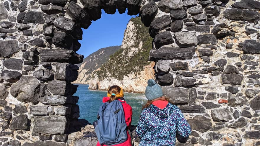 View through a rocky window in the square near San Pietro Church