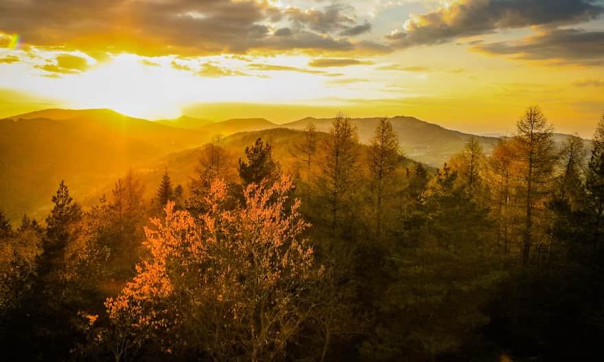 Skiełek - sunset at the observation tower, photo by Łukowica Municipality Office