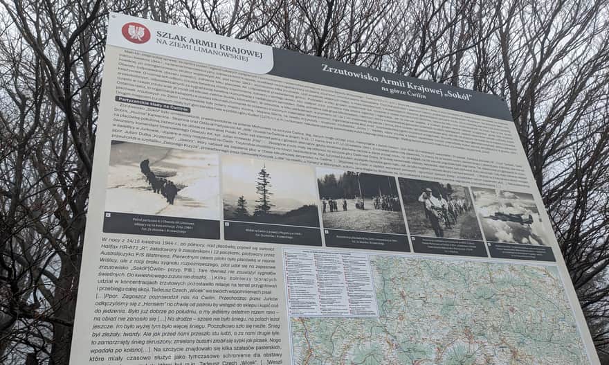 Tablica informacyjna o działalności partyzantów w rejonie Ćwilina i Polany Michurowej