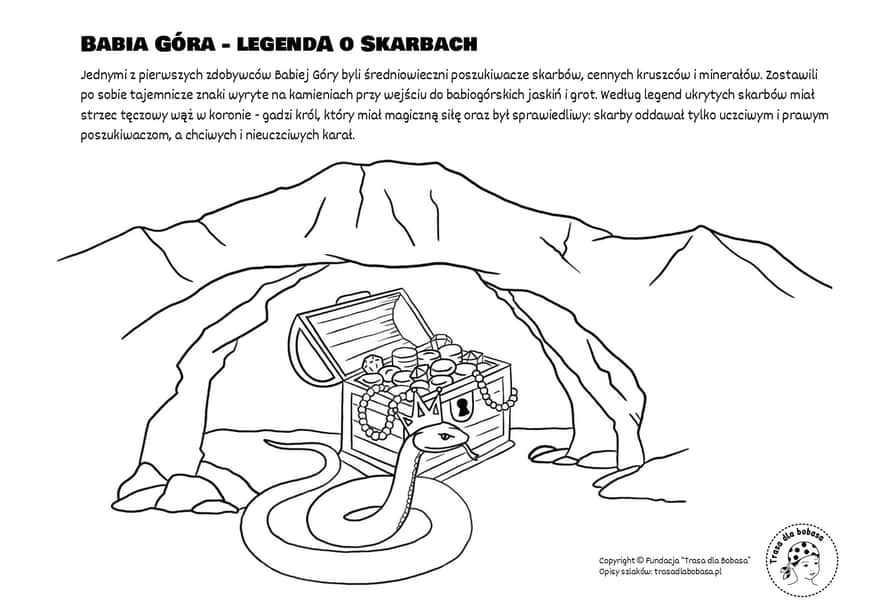 Babia Góra - treasures, coloring page for children to download and print
