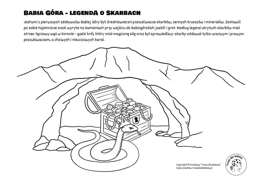 Babia Góra - skarby, kolorowanka dla dzieci do pobrania i wydruku