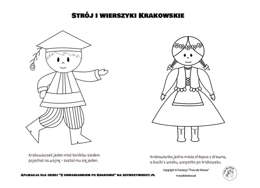 Strój krakowski - kolorowanka dla dzieci do wydruku