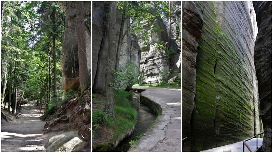 Adrspach Rocks: start of the trail / path along the stream / path to the waterfall