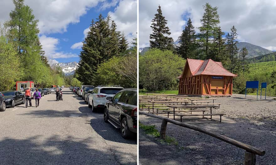 Popradske Pleso: parking i stacja kolejowa na początku niebieskiego szlaku. Fot. Karolina Kapłon