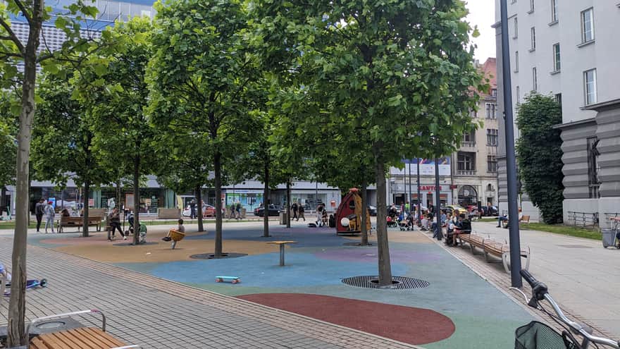 Shaded playground in Katowice Market Square