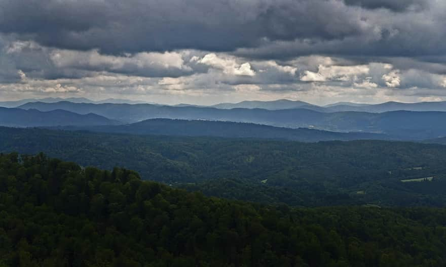 View from the Holica Tower: Tarnica and Halicz Nests on the far left, Caryńska Polonina in the middle