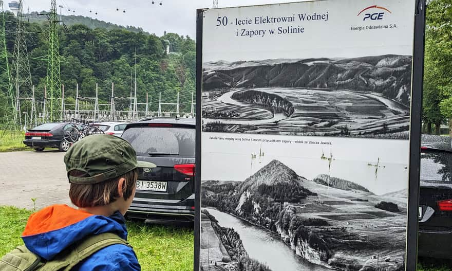 Water dam and hydroelectric power plant in Solina - archival photos at the entrance to the power plant