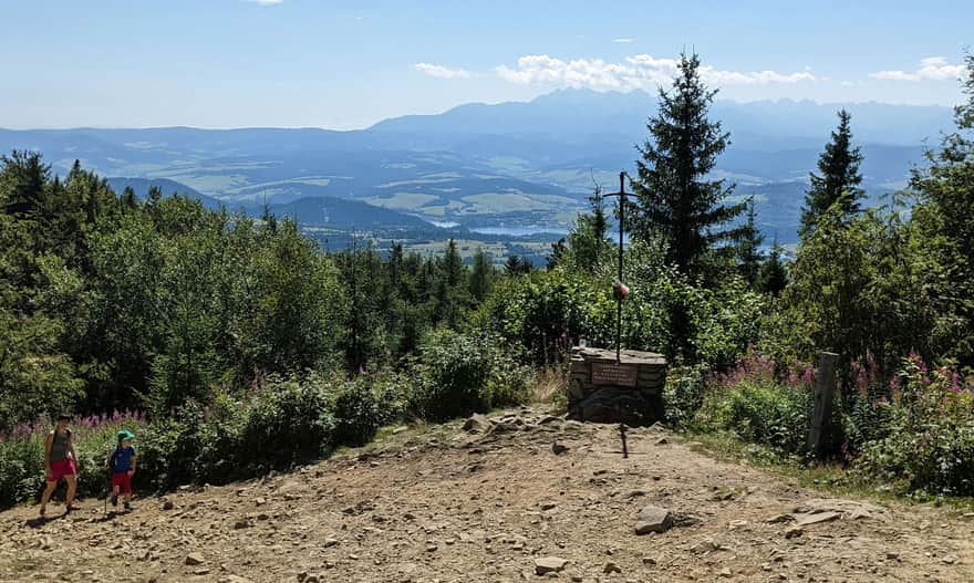 Widok na Tatry i Jezioro Czorsztyńskie spod wieży na Lubaniu