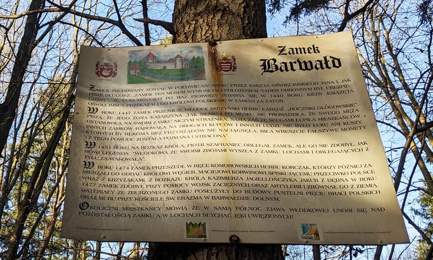 Barwałd Castle - information plaque on the top of Góra Żar