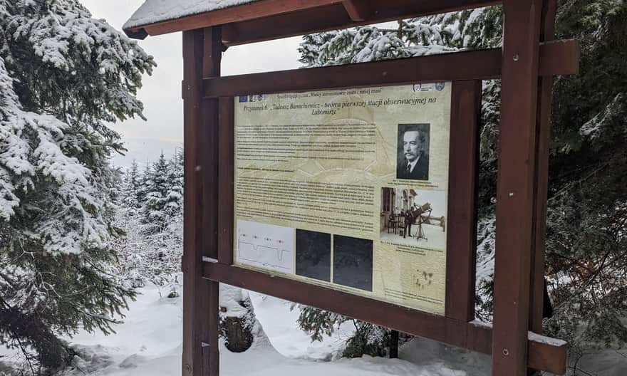 Red trail to Lubomir from Jaworzyce Pass - stop 6 of the "Great Astronomers - Known and Lesser Known" trail.