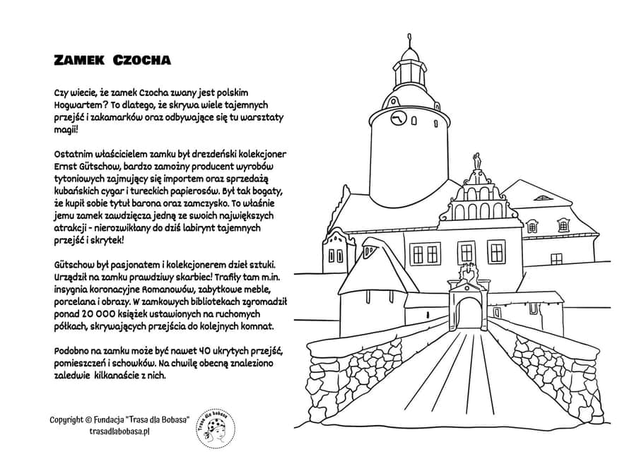 Zamek Czocha - kolorowanka dla dzieci pdf do wydruku