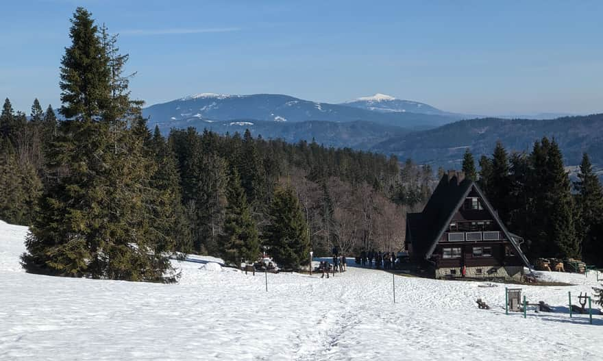 PTTK Bacówka on Rycerzowa. Pilsko and Babia Góra in the background