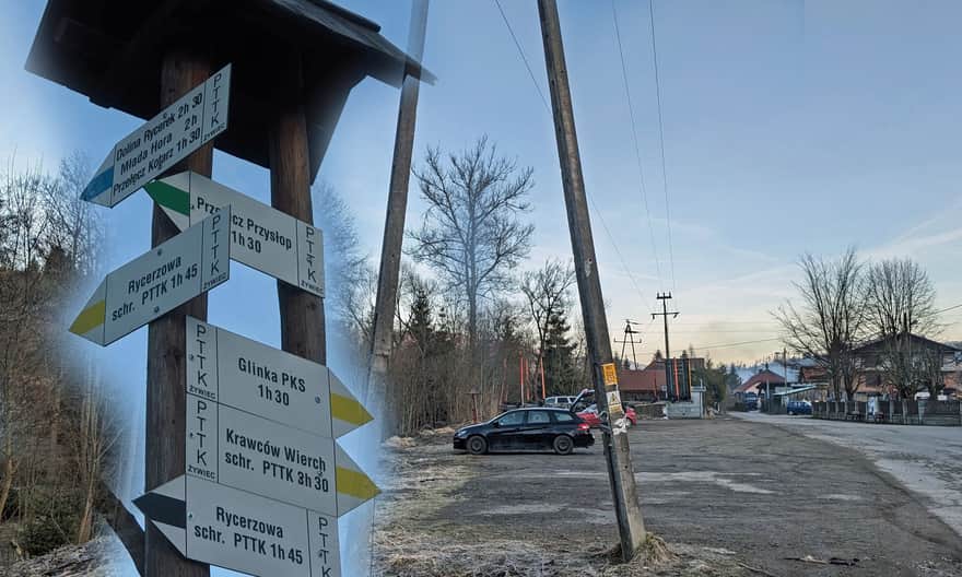Soblówka - początek żółtego szlaku do Bacówki PTTK na Rycerzowej