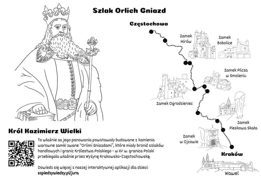 Szlak orlich Gniazd zamki - kolorowanka dla dzieci