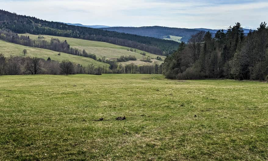 Widok z łąk nad Bieliczną na południowy-zachód