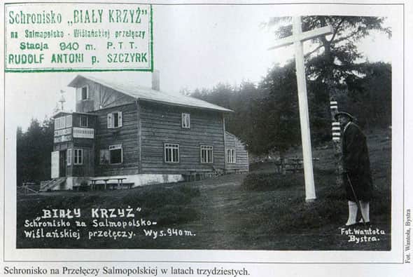 Biały Krzyż na Przełęczy Salmopol - przedwojenna pocztówka