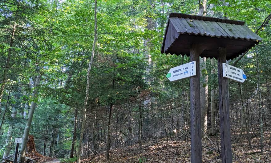Rozejście zielonego i niebieskiego szlaku pod Czertezikiem