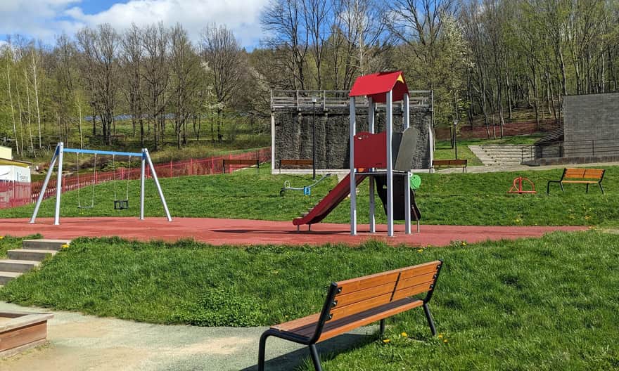 Wapienne. Playground and Graduation Tower by the "Napoleonic Promenade"
