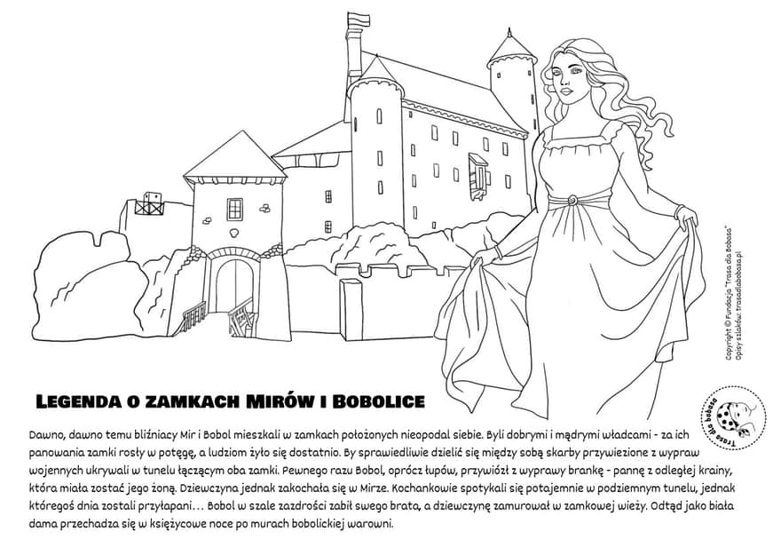 Kolorowanka do wydruku - legenda o zamkach Mirów i Bobolice
