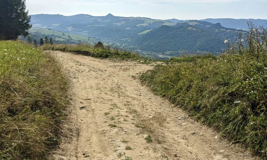 Czarny szlak Sewerynówka - Bereśnik. Widok z polany na Małe Pieniny i Wysoką