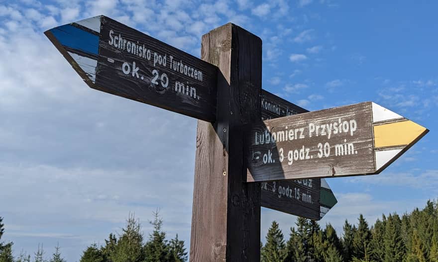 Hala Turbacz, skrzyżowanie szlaków turystycznych