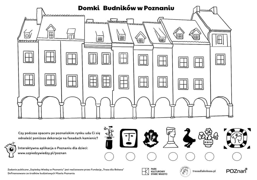 Domki Budników - kolorowanka dla dzieci pdf do wydruku