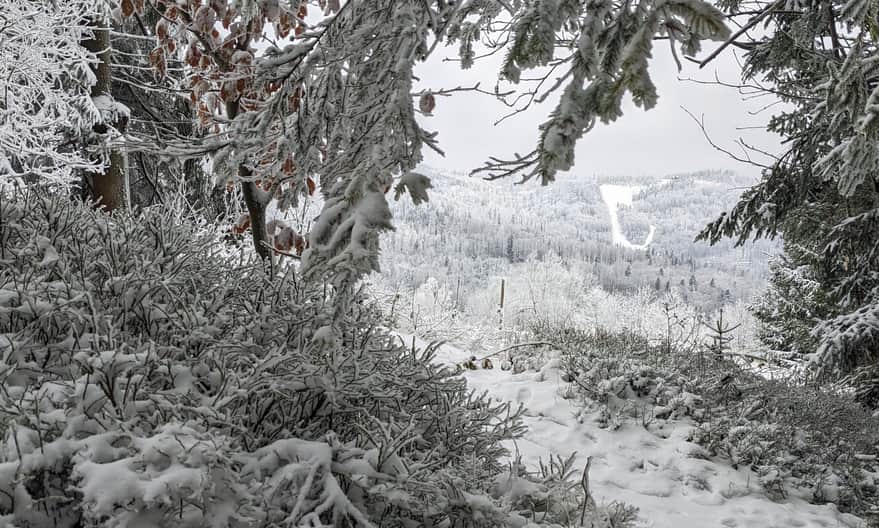 Stożek Wielki seen from the Blue Trail near Mraźnica Settlement